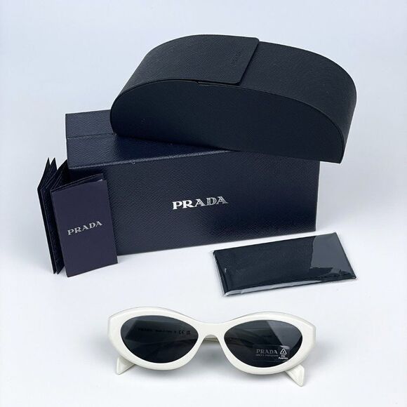 NEW Prada PR26ZS 17K08Z Talc White Dark Grey Oval Women Sunglasses - Picture 11 of 11